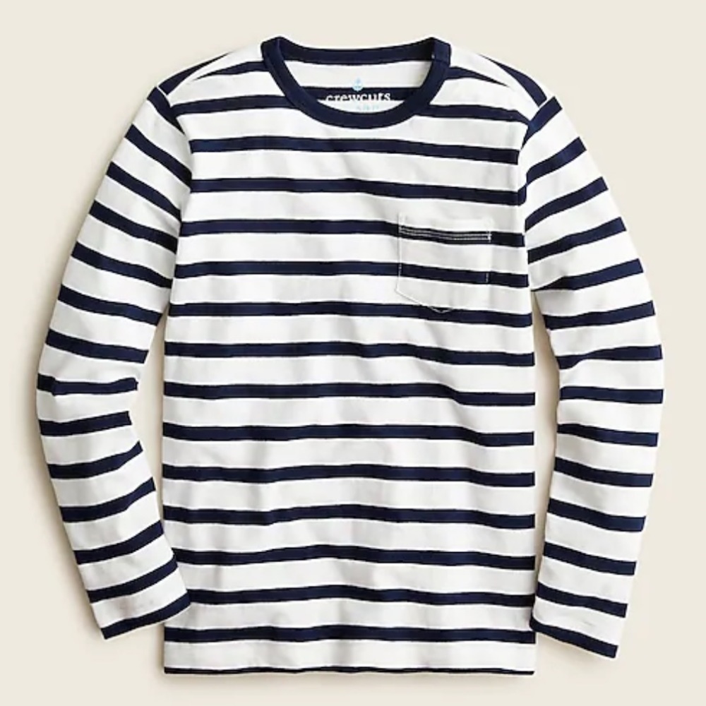 J crew boys long sleeve tee shirt navy stripe ivory ultramarine